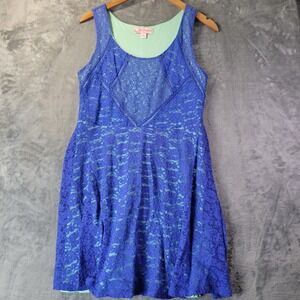 Candies Womens Lace Cocktail Dress L Blue Mint Lined Fit‎ Flare Party Date Night